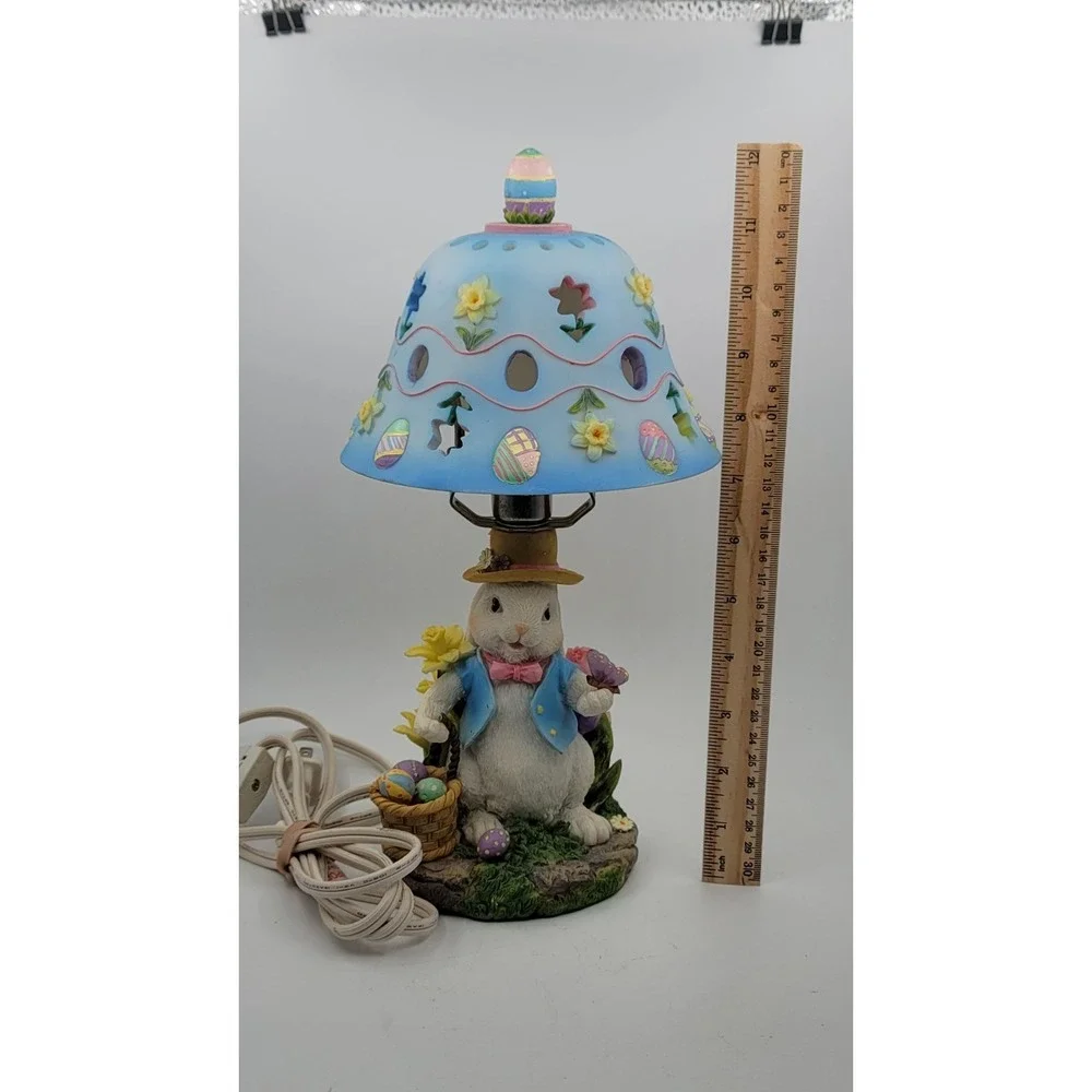 Easter Bunny Rabbit Nightlight Accent Lamp Eggs Flowers Butterfly Blue Works